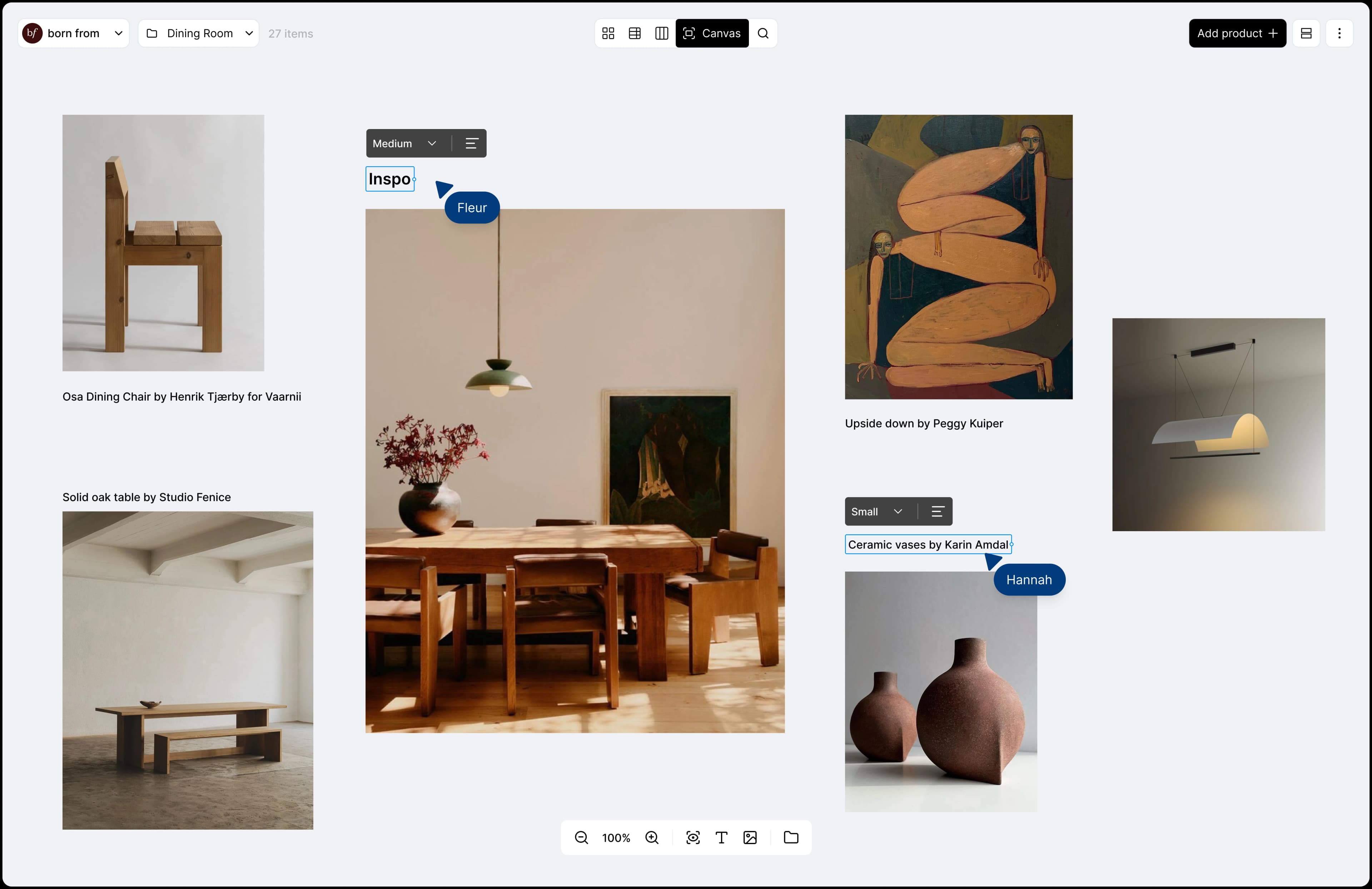 Aalto canvas with curated product references
