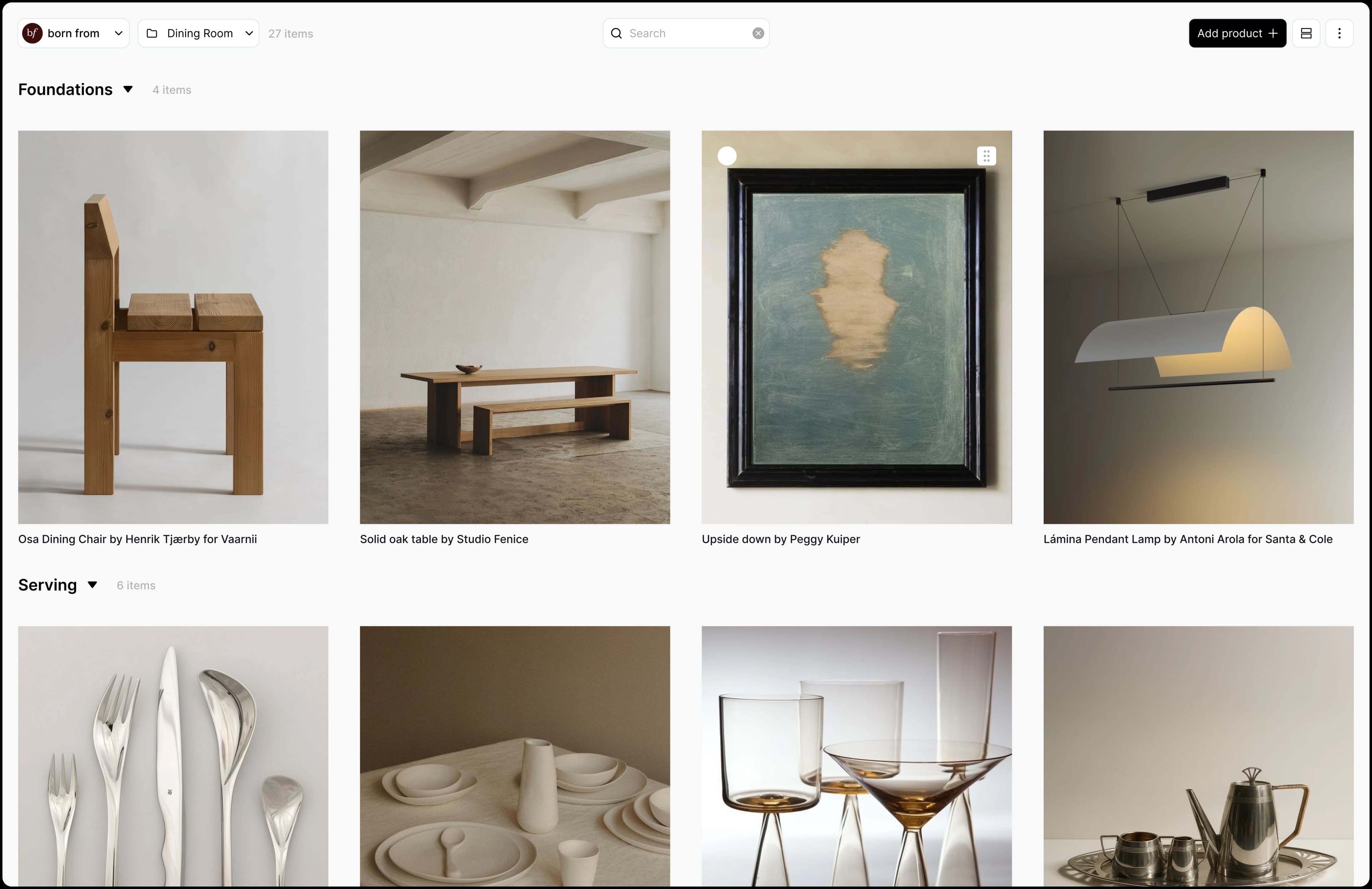 Aalto grid view with sectioned product rows