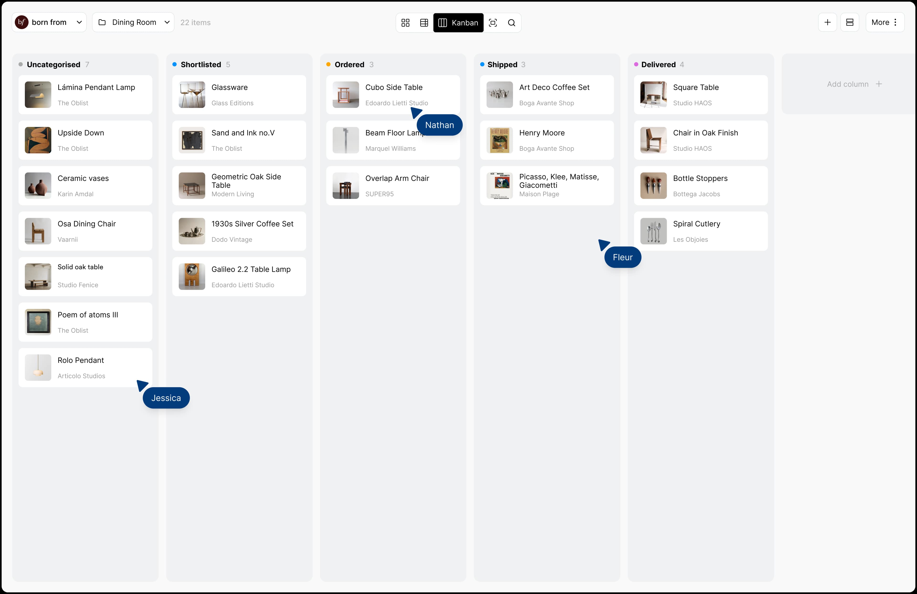Aalto kanban board with collaborator cursors